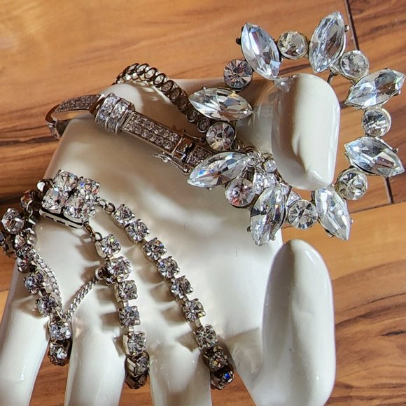 3 Sterling & Crystal Bracelets & a Brooch Pin - Picture 4 of 5